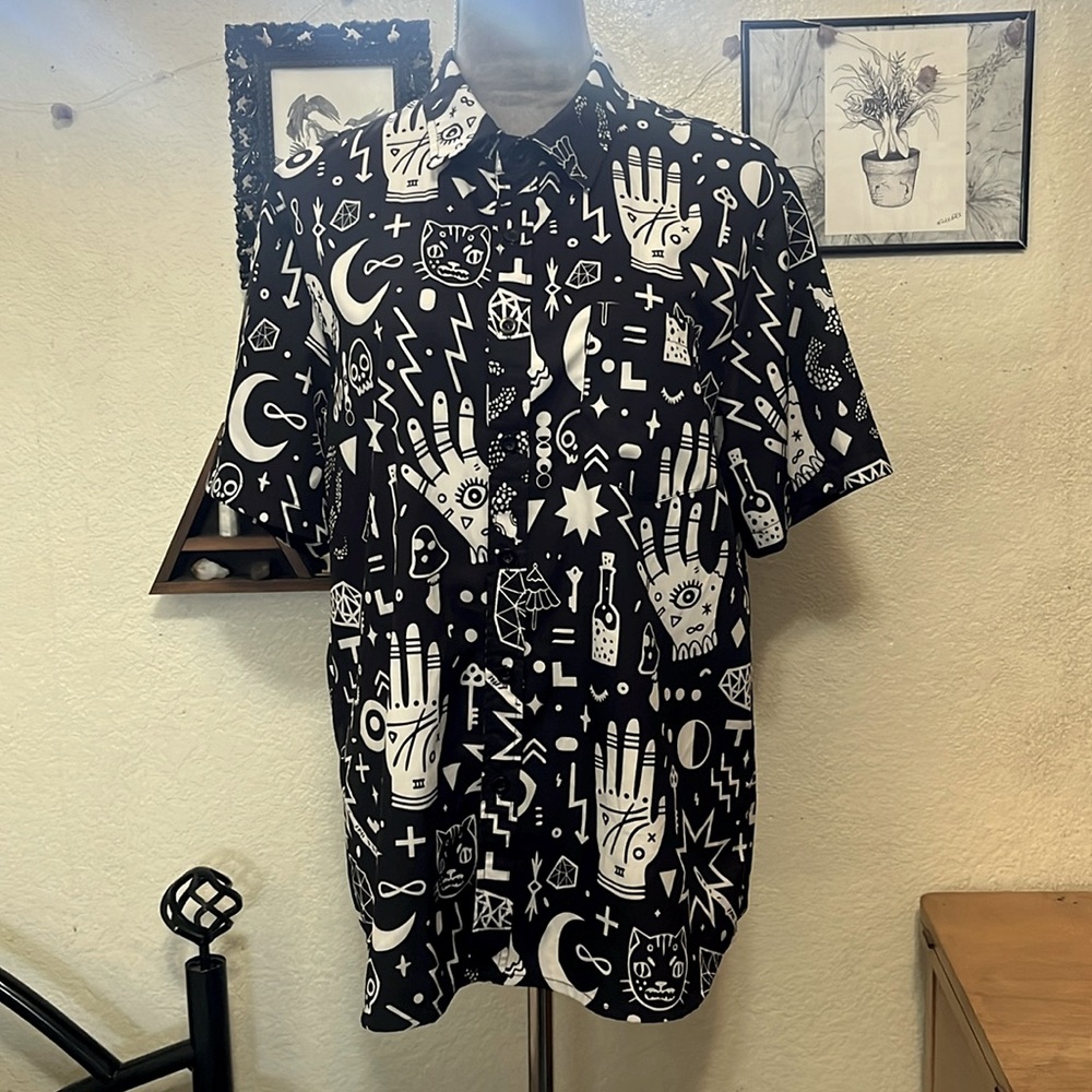 Unisex mystic moons short sleeve button up shirt